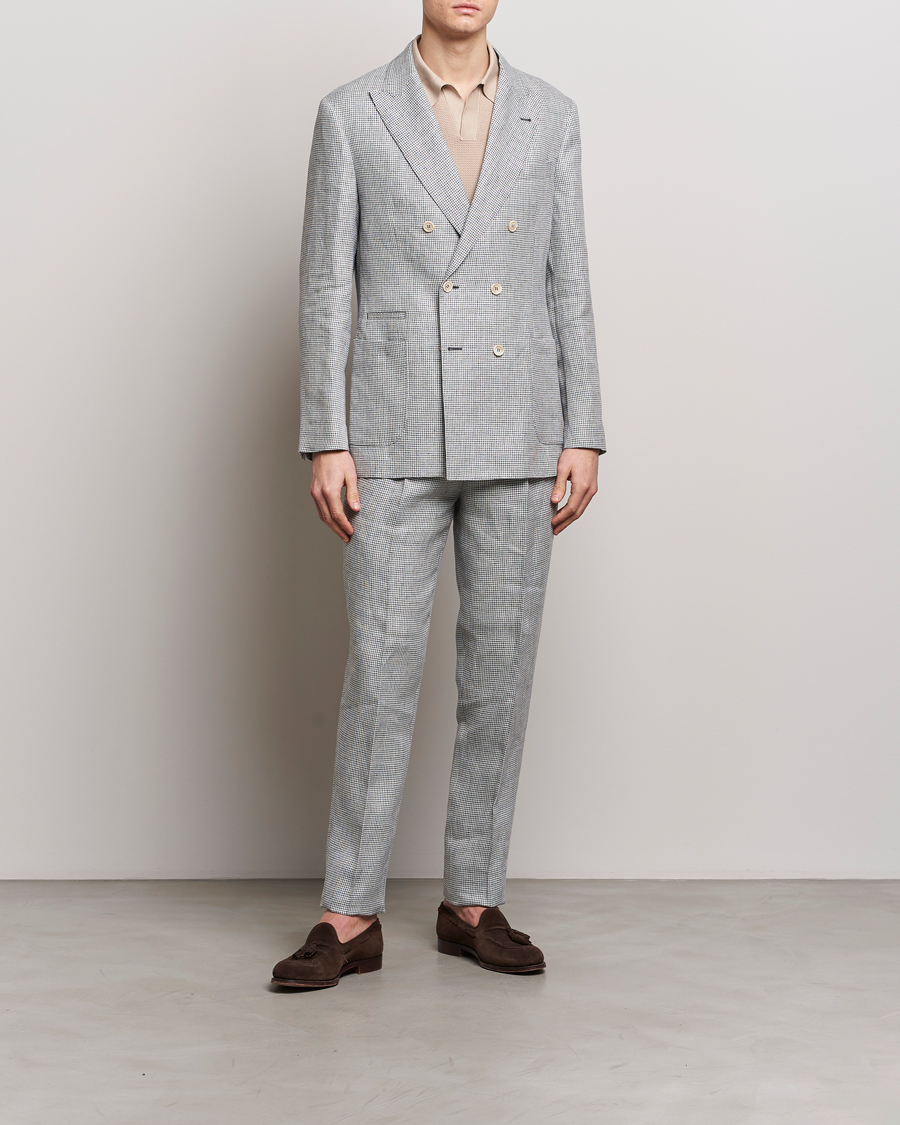 Hombres | Pantalones | Brunello Cucinelli | Pleated Houndstooth Trousers Light Grey