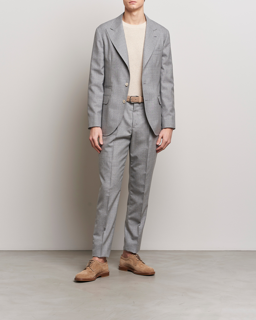 Hombres | Pantalones | Brunello Cucinelli | Pleated Wool Trousers Light Grey
