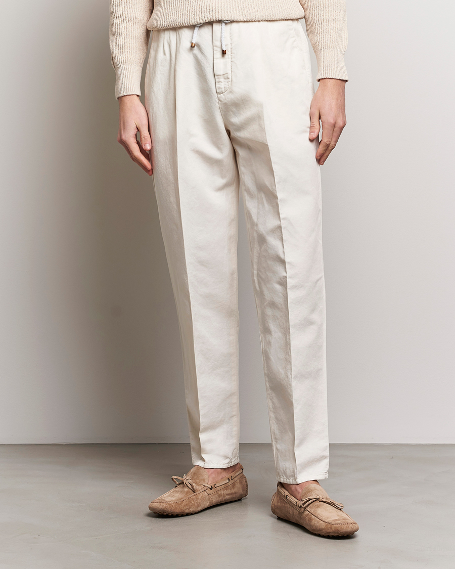 Hombres |  | Brunello Cucinelli | Cotton/Linen Drawstring Pants Off White