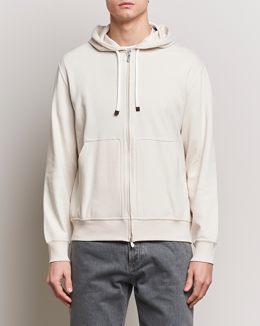 Hombres | Jerséis y prendas de punto | Brunello Cucinelli | Soft Cotton Full Zip Hoodie Light Beige