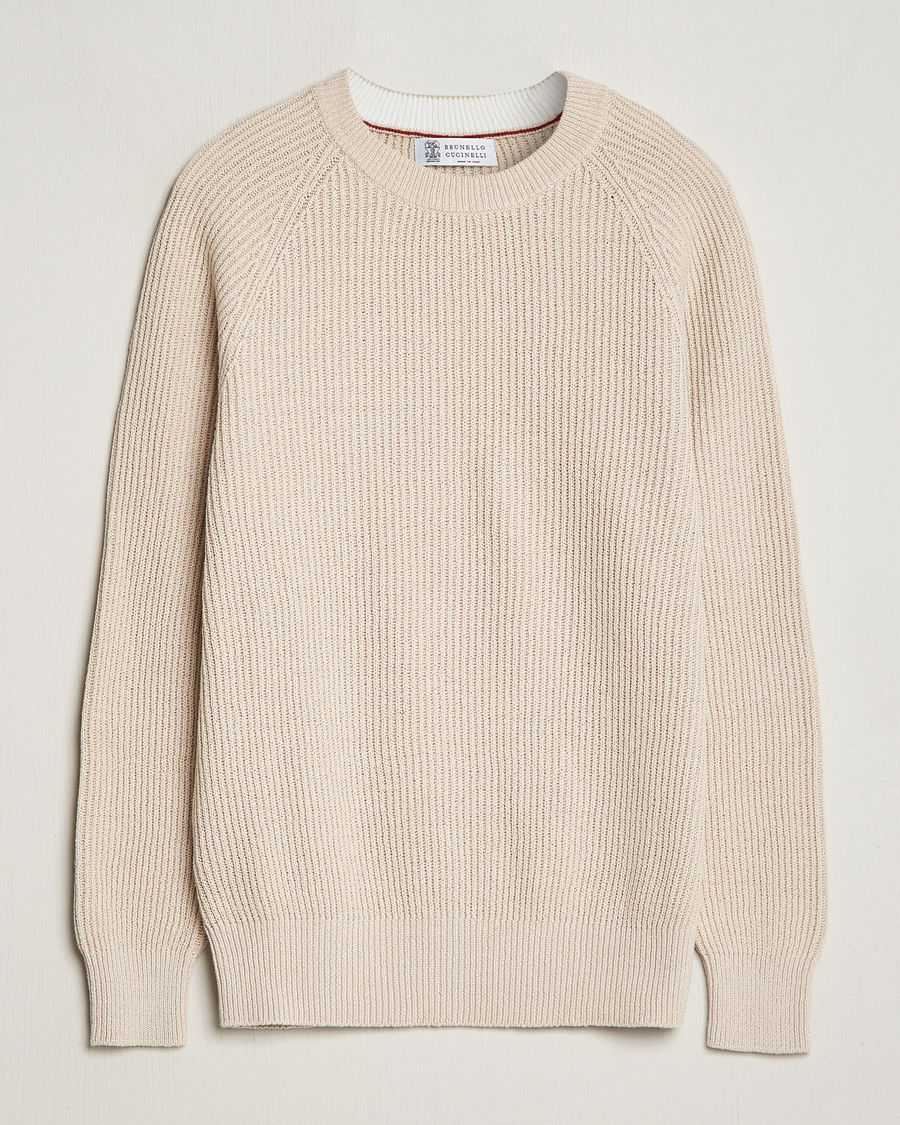 Hombres | Jerséis y prendas de punto | Brunello Cucinelli | Heavy Rib Stitch Crew Neck Light Beige