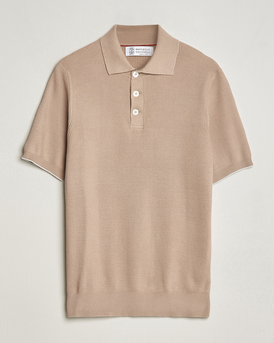 Hombres | Polos | Brunello Cucinelli | Rib Stitch Knitted Polo Beige