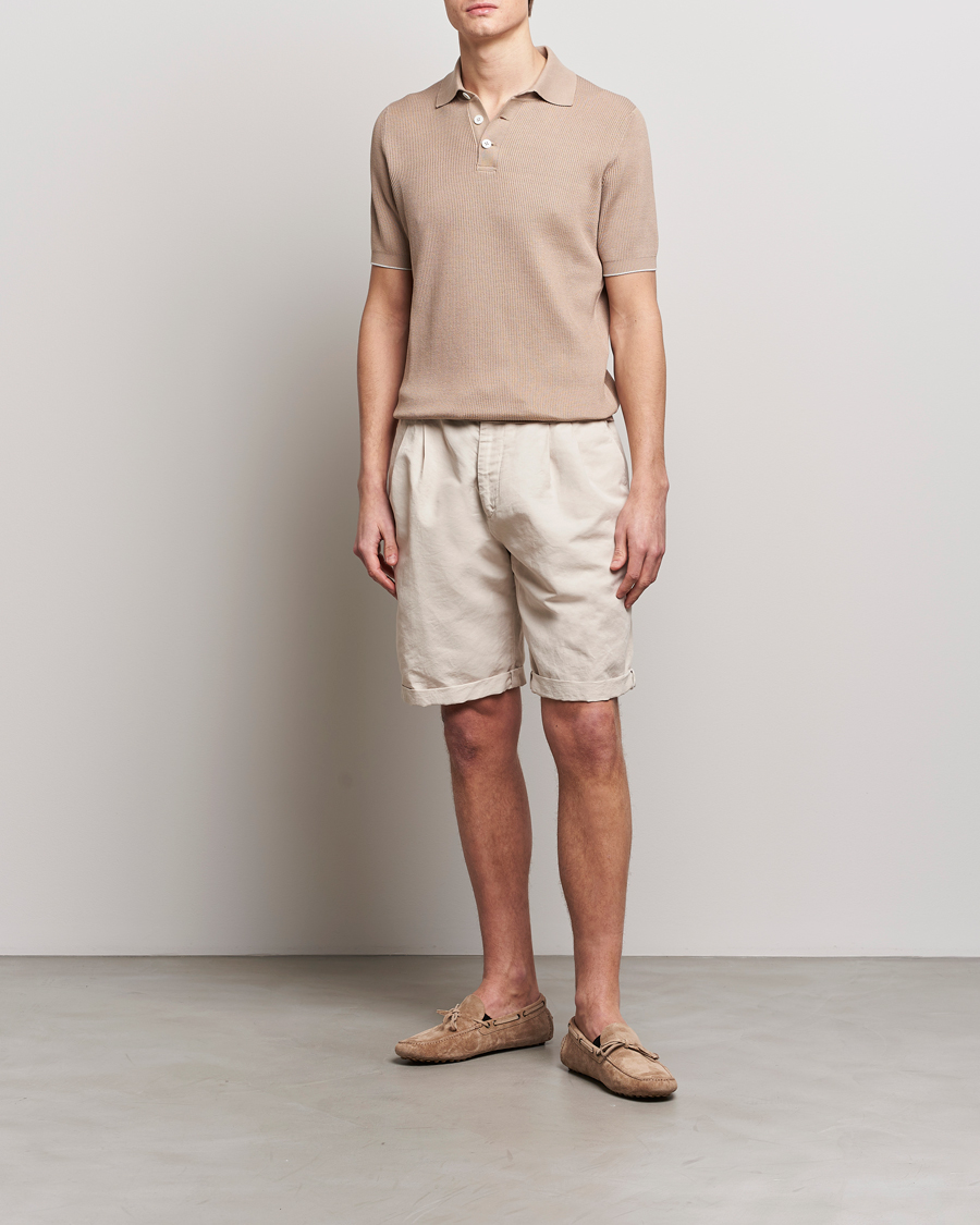 Hombres | Polos | Brunello Cucinelli | Rib Stitch Knitted Polo Beige