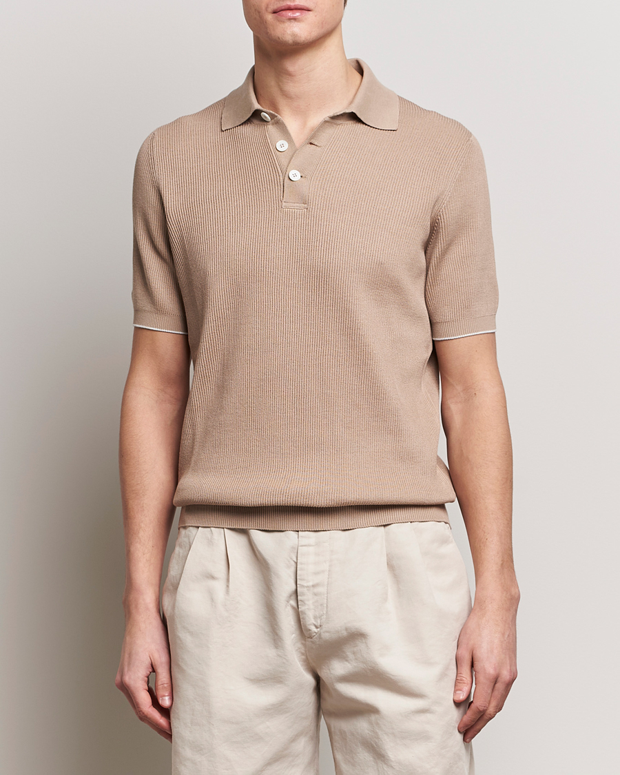 Hombres | Polos | Brunello Cucinelli | Rib Stitch Knitted Polo Beige