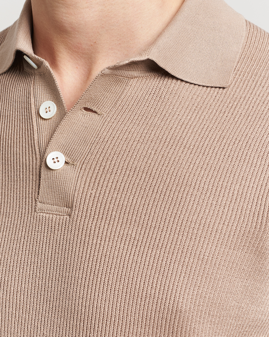 Hombres | Polos | Brunello Cucinelli | Rib Stitch Knitted Polo Beige