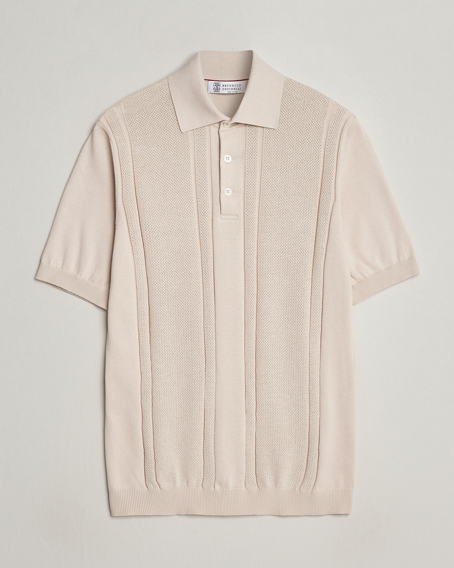 Hombres | Polos | Brunello Cucinelli | Front Structure Knitted Polo Light Beige