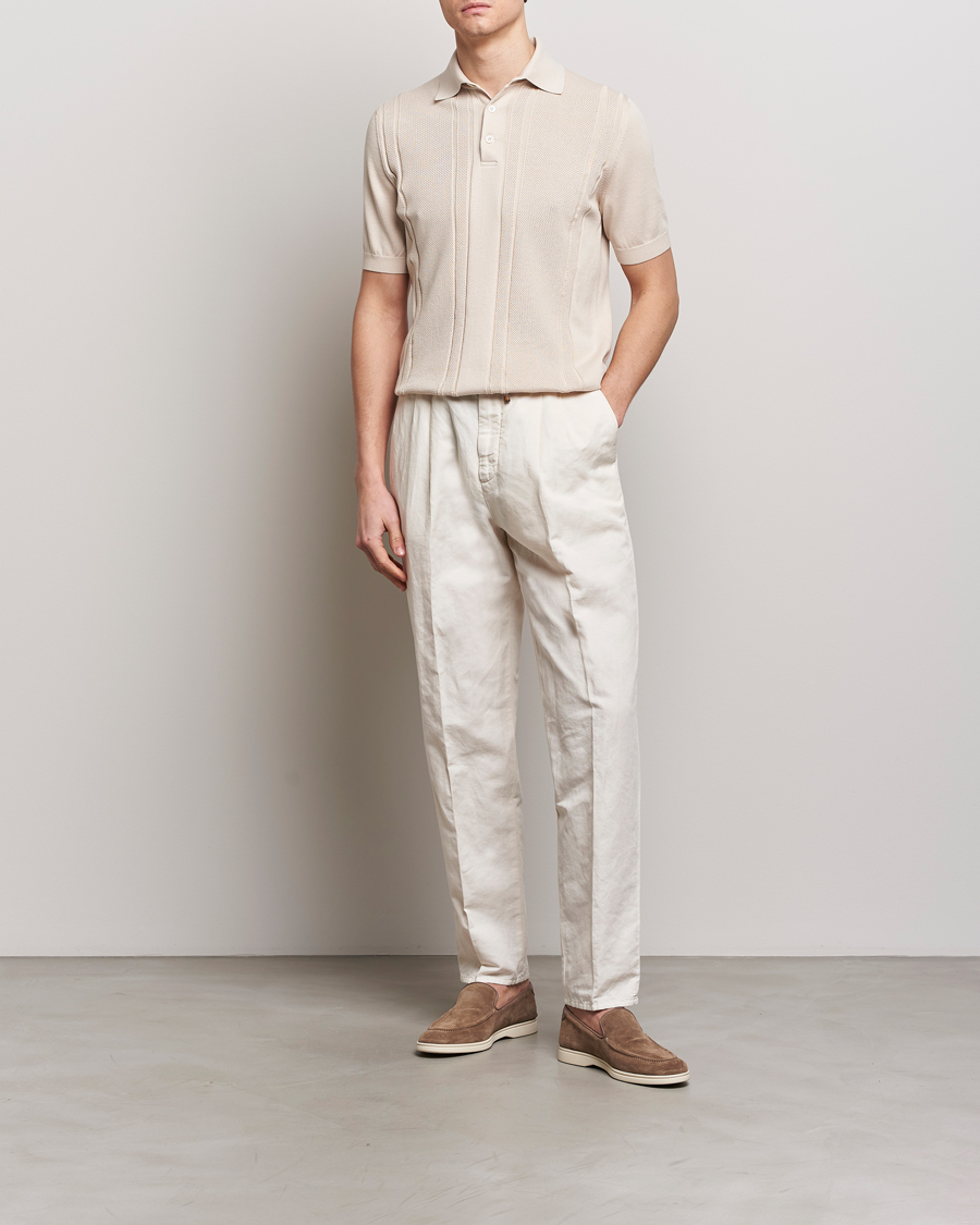 Hombres | Polos | Brunello Cucinelli | Front Structure Knitted Polo Light Beige