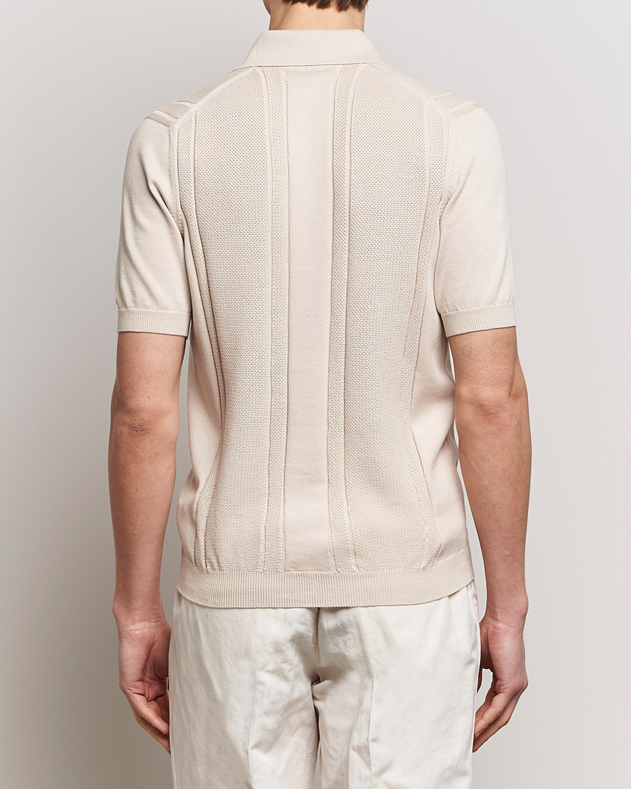 Hombres | Polos | Brunello Cucinelli | Front Structure Knitted Polo Light Beige
