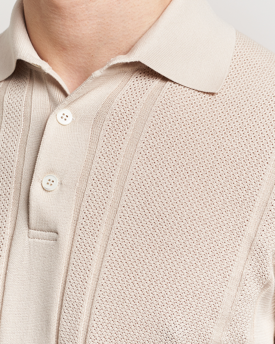 Hombres | Polos | Brunello Cucinelli | Front Structure Knitted Polo Light Beige