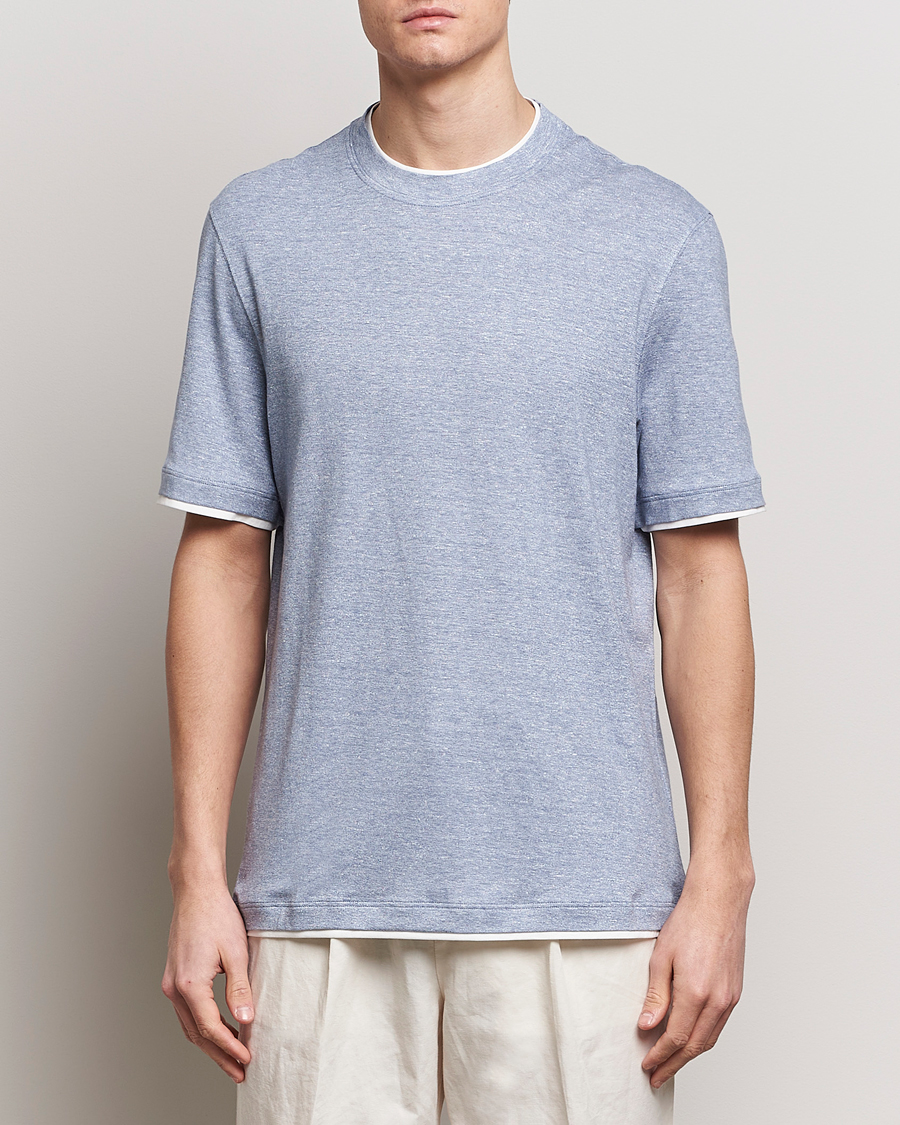 Hombres | Camisetas | Brunello Cucinelli | Cotton/Linen T-Shirt Light Blue
