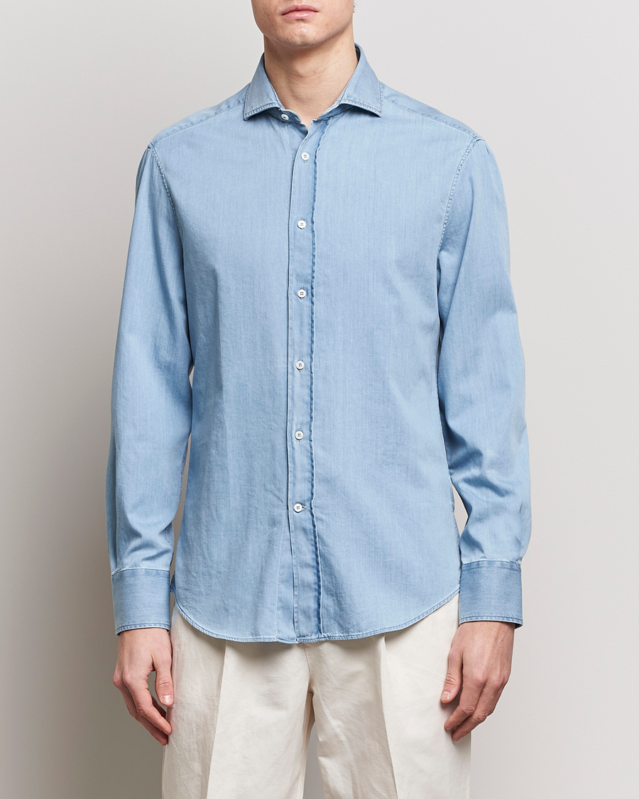 Hombres |  | Brunello Cucinelli | Slim Fit Denim Shirt Light Blue