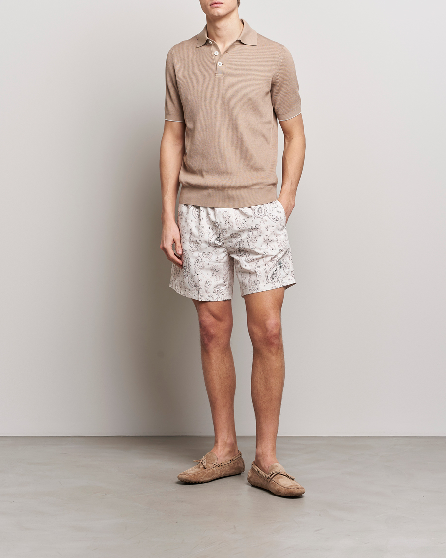 Hombres | Bañadores | Brunello Cucinelli | Paisley Swim Trunks Light Beige