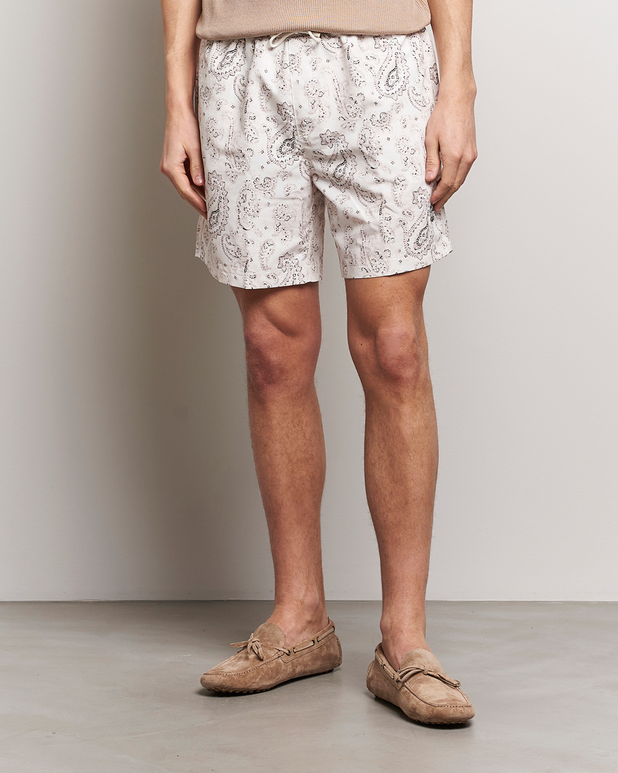 Hombres | Bañadores | Brunello Cucinelli | Paisley Swim Trunks Light Beige