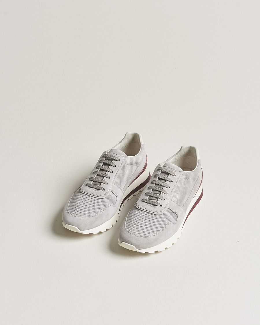 Hombres | Departamentos | Brunello Cucinelli | Perforated Running Sneakers Grey Suede