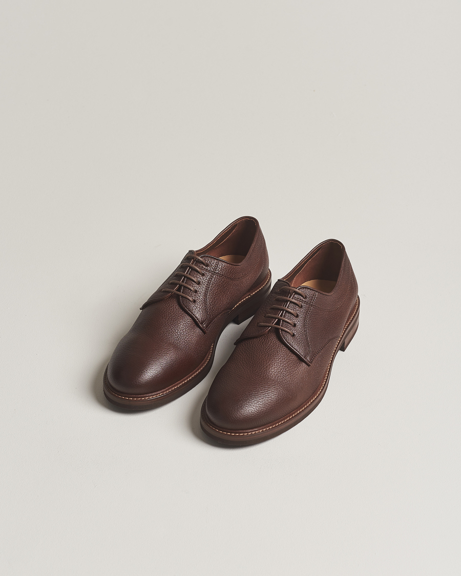 Hombres | Zapatos hechos a mano | Brunello Cucinelli | Plain Toe Derby Dark Brown Deerskin