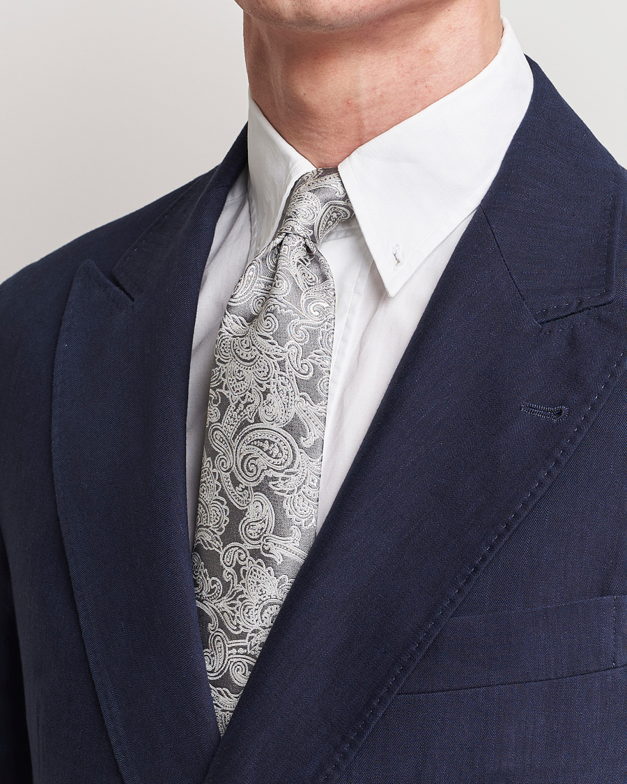 Hombres | Brunello Cucinelli Paisley Silk Tie Grey | Brunello Cucinelli | Paisley Silk Tie Grey