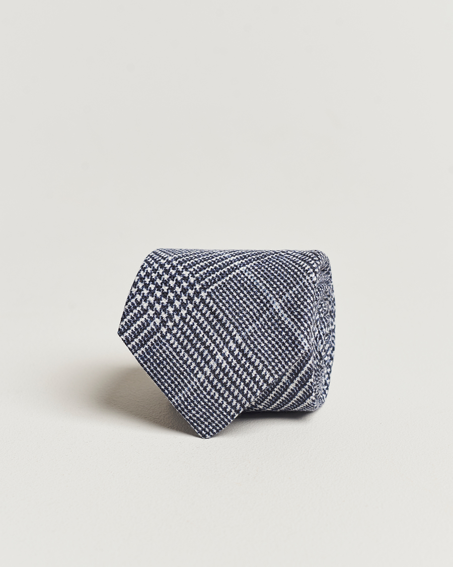 Hombres | Brunello Cucinelli Prince Of Wales Linen Tie Dark Blue | Brunello Cucinelli | Prince Of Wales Linen Tie Dark Blue