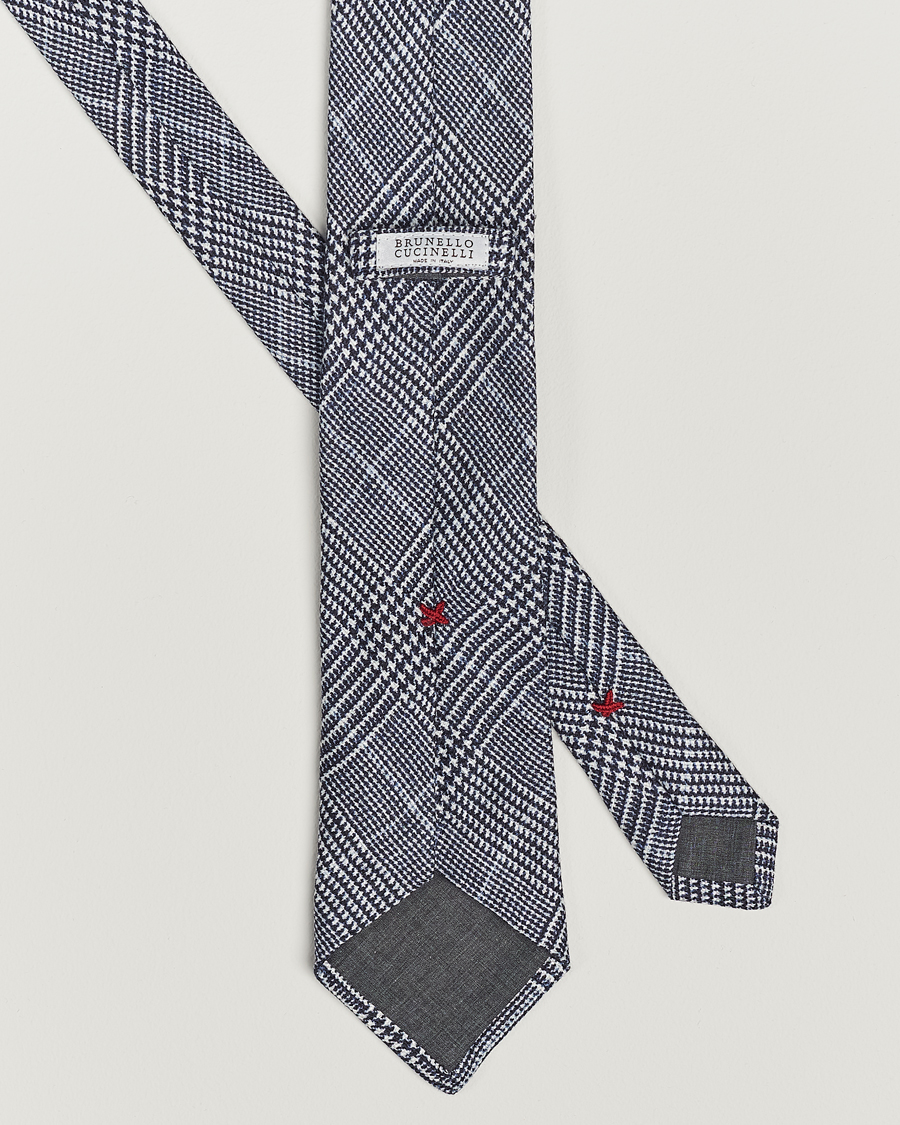 Hombres | Brunello Cucinelli Prince Of Wales Linen Tie Dark Blue | Brunello Cucinelli | Prince Of Wales Linen Tie Dark Blue
