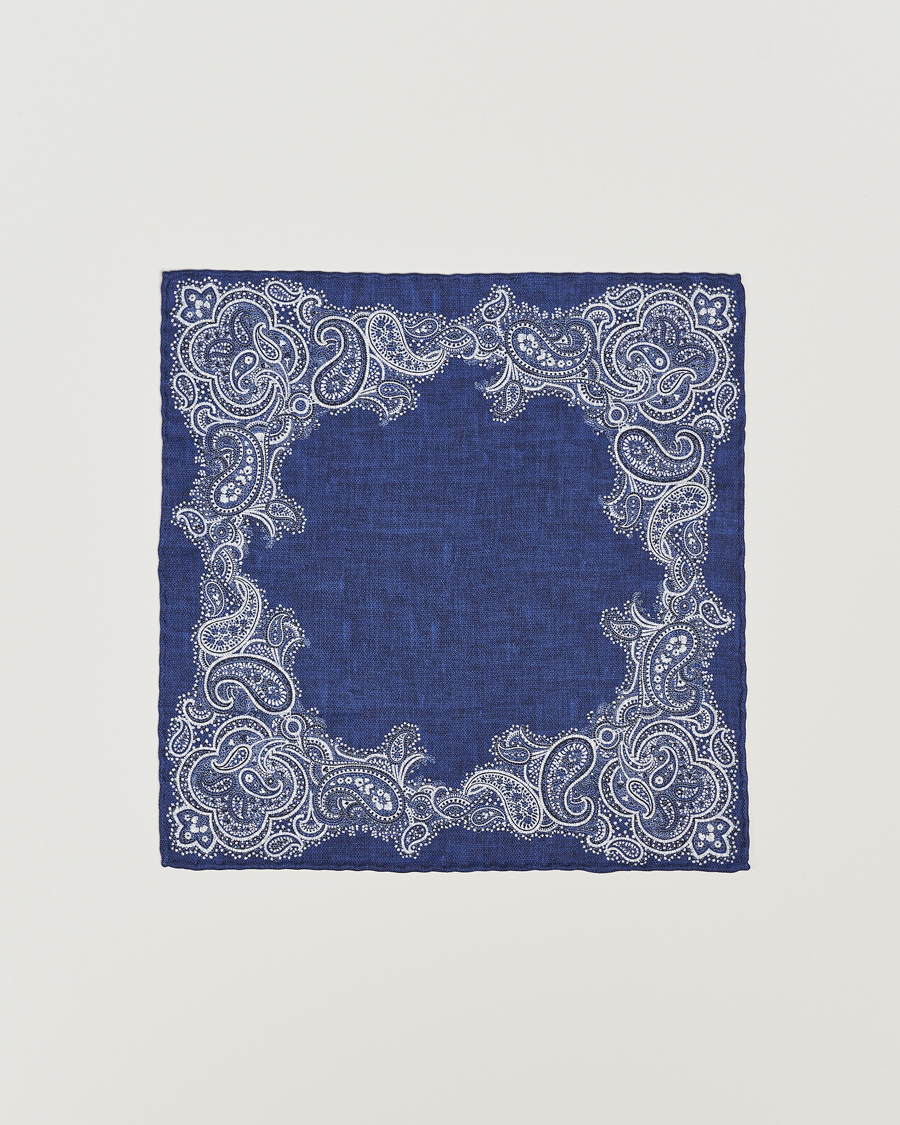 Hombres | Brunello Cucinelli Paisley Silk Pocket Square Navy | Brunello Cucinelli | Paisley Silk Pocket Square Navy