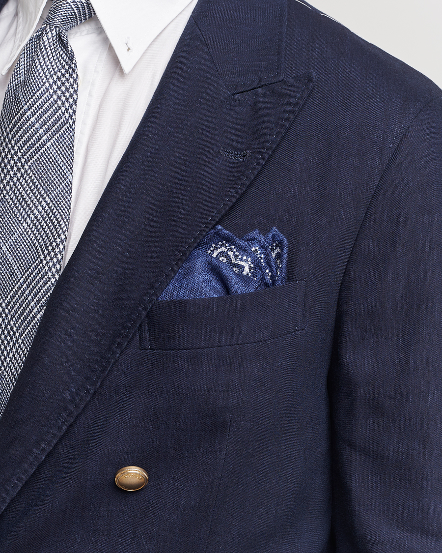 Hombres | Brunello Cucinelli Paisley Silk Pocket Square Navy | Brunello Cucinelli | Paisley Silk Pocket Square Navy