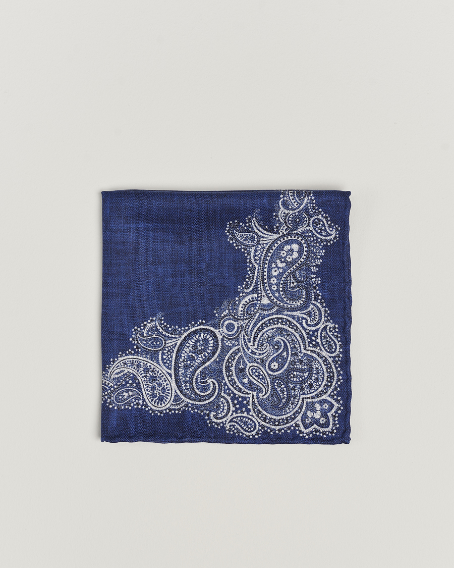 Hombres | Brunello Cucinelli Paisley Silk Pocket Square Navy | Brunello Cucinelli | Paisley Silk Pocket Square Navy
