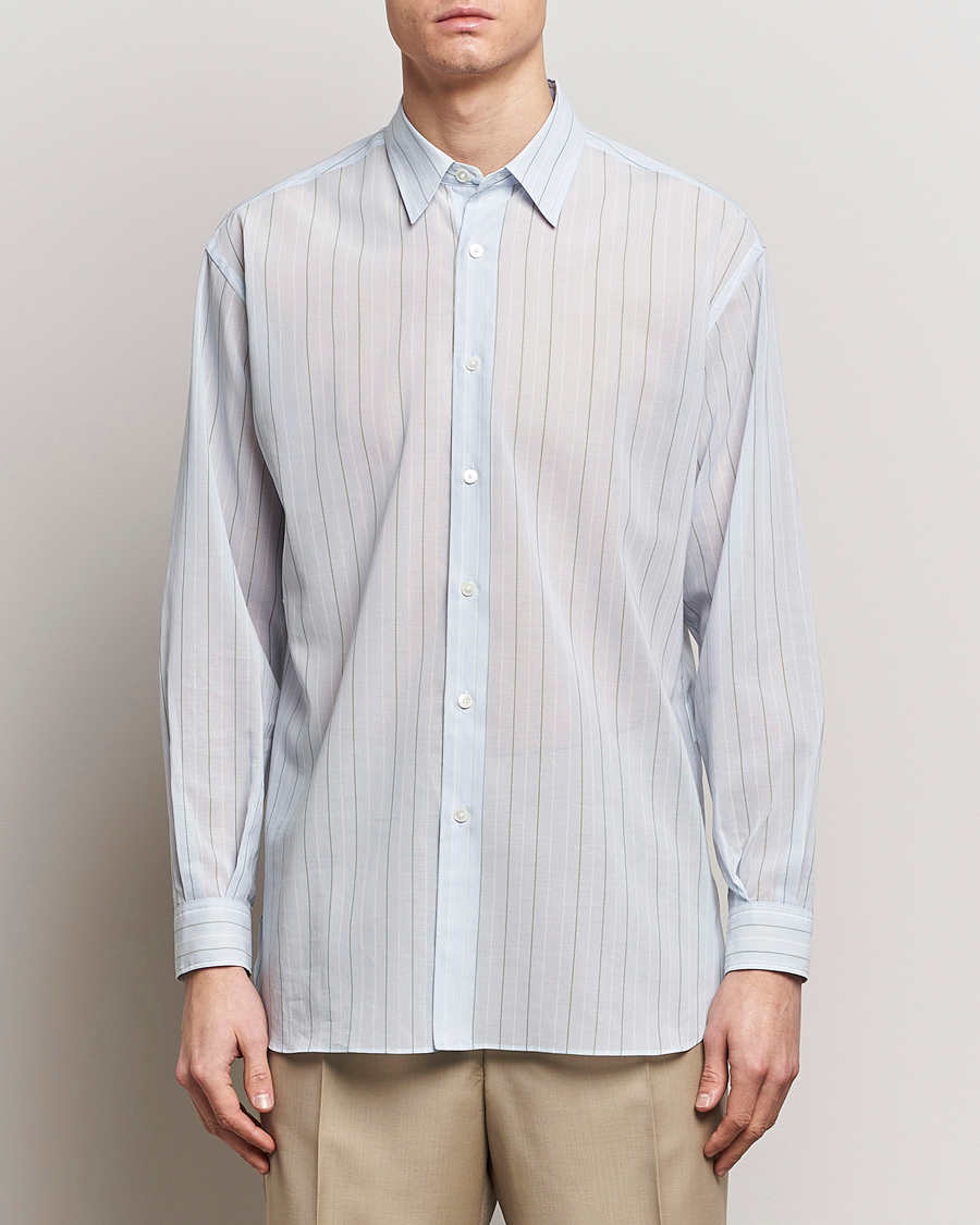 Hombres | Luxury Brands | Auralee | Hard Twist Light Cotton Shirt Light Blue Stripe
