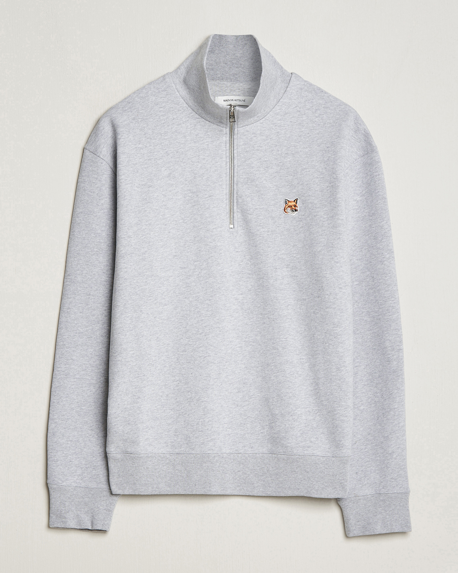 Hombres | Jerséis y prendas de punto | Maison Kitsuné | Fox Head Half Zip Sweatshirt Light Grey Melange