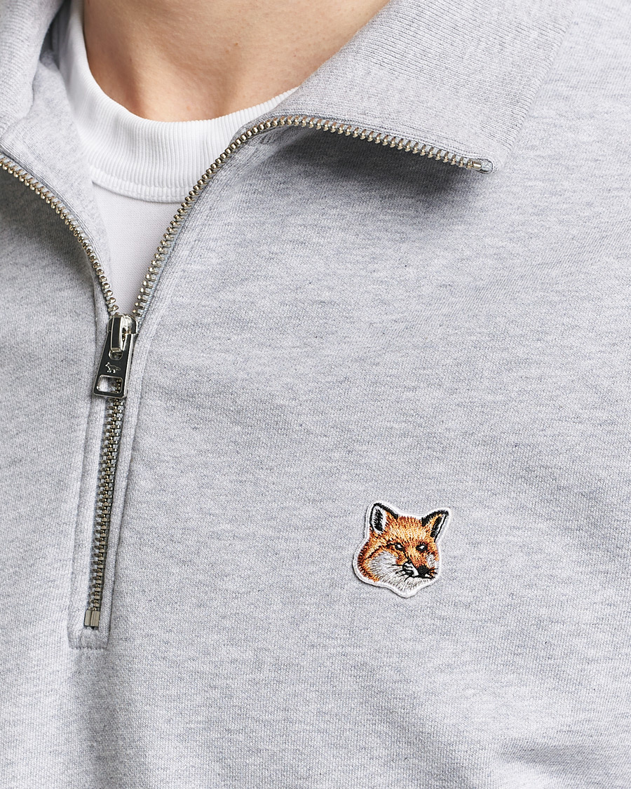 Hombres | Jerséis y prendas de punto | Maison Kitsuné | Fox Head Half Zip Sweatshirt Light Grey Melange