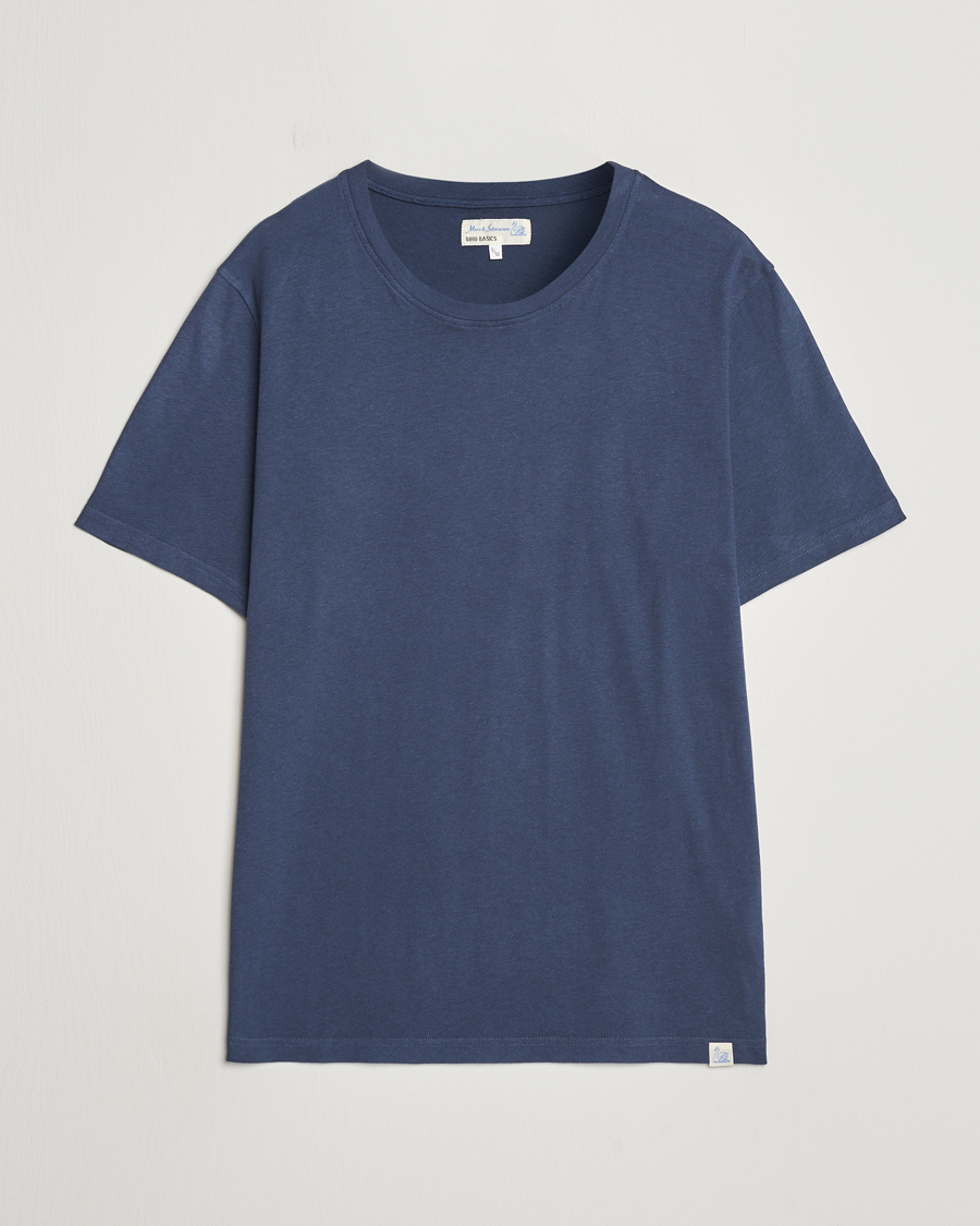 Hombres | Camisetas | Merz b. Schwanen | Organic Cotton Washed Crew Neck T-Shirt Denim Blue