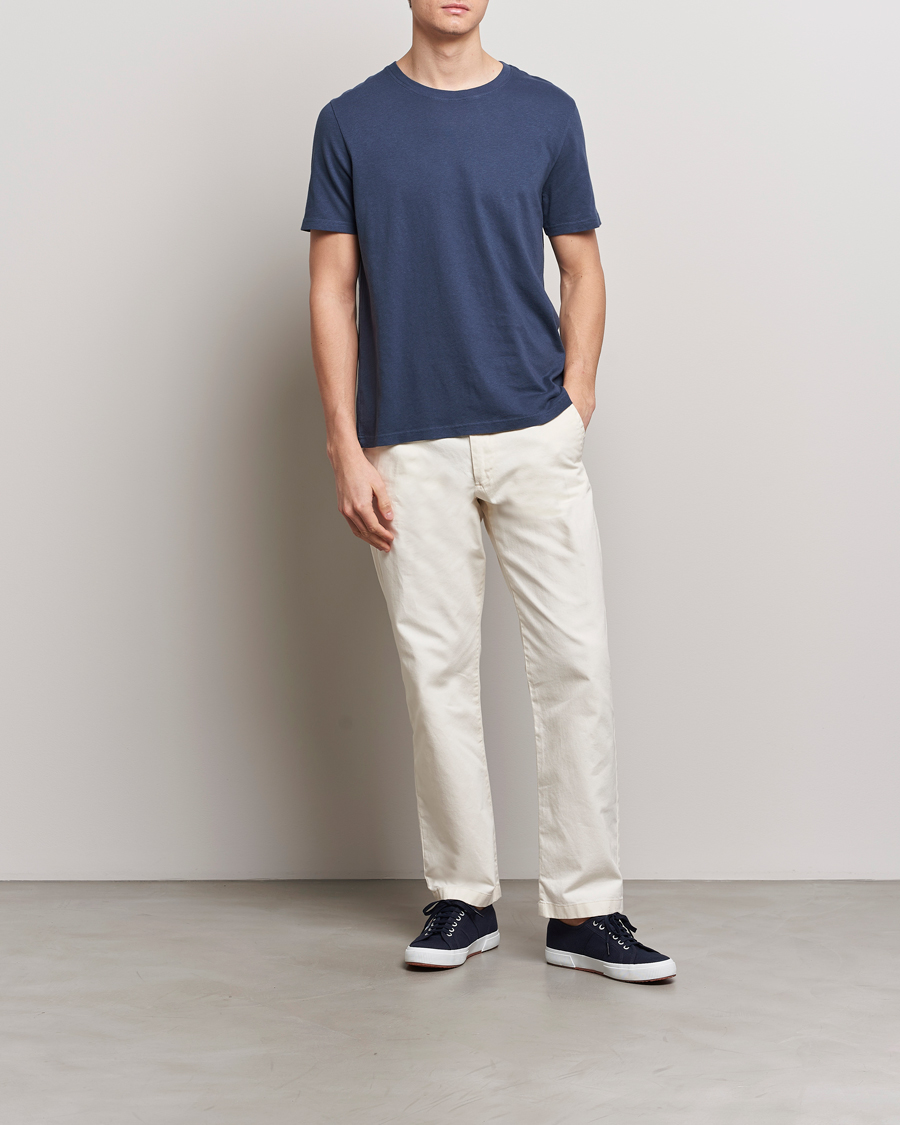 Hombres | Camisetas | Merz b. Schwanen | Organic Cotton Washed Crew Neck T-Shirt Denim Blue