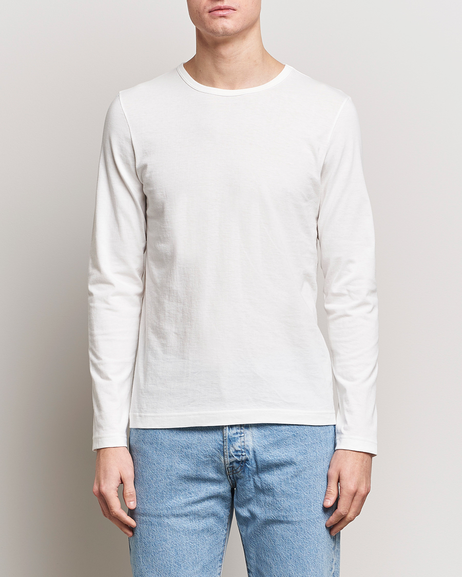 Hombres | Camisetas manga larga | Merz b. Schwanen | 1950s Classic Loopwheeled Longsleeve T-Shirt White