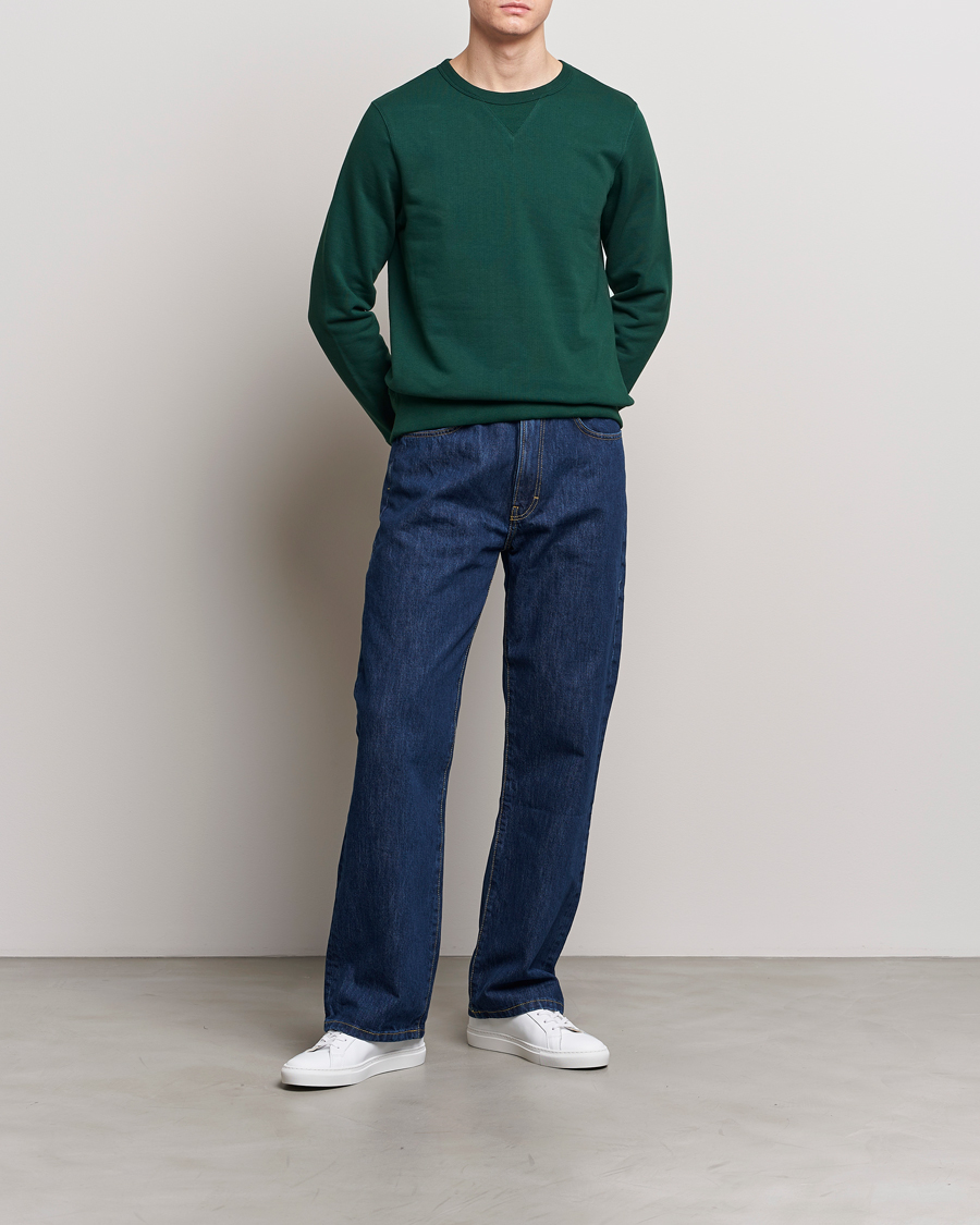 Hombres | Jerséis y prendas de punto | Merz b. Schwanen | Organic Cotton Crew Neck Sweatshirt Classic Green