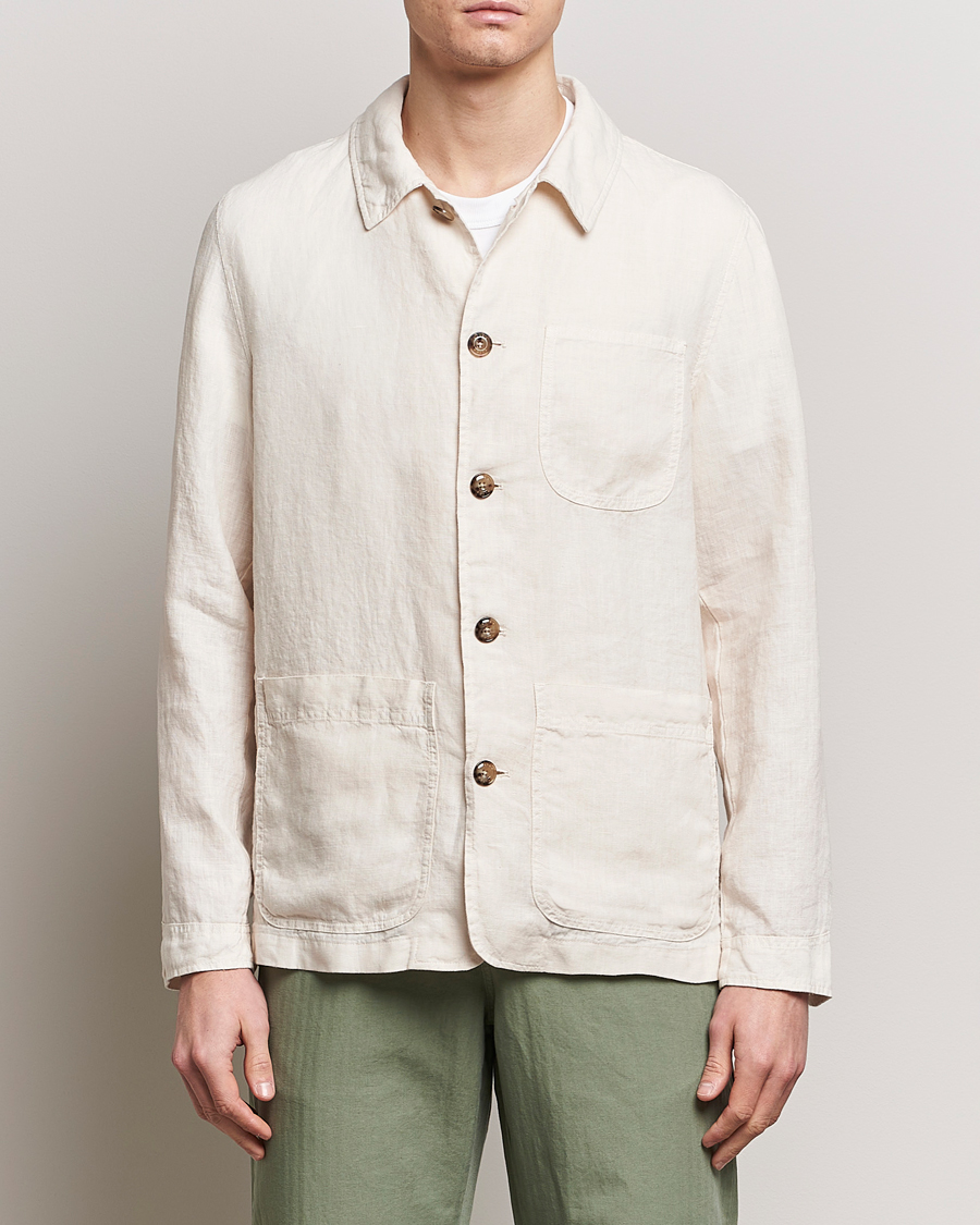 Hombres | Italian Department | Altea | Linen Shirt Jacket Beige