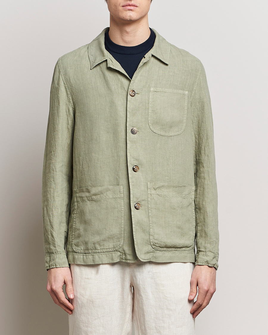 Hombres | Italian Department | Altea | Linen Shirt Jacket Olive