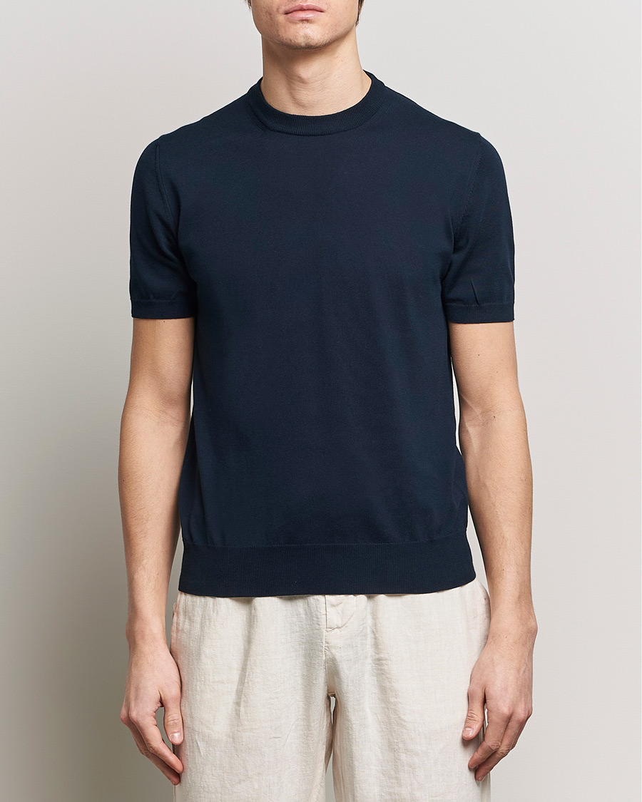 Hombres | Camisetas de manga corta | Altea | Extrafine Cotton Knit T-Shirt Navy