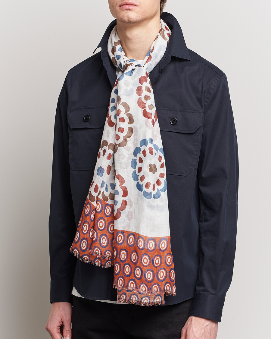 Hombres | Altea Printed Linen Scarf Green/Orange | Altea | Printed Linen Scarf Green/Orange