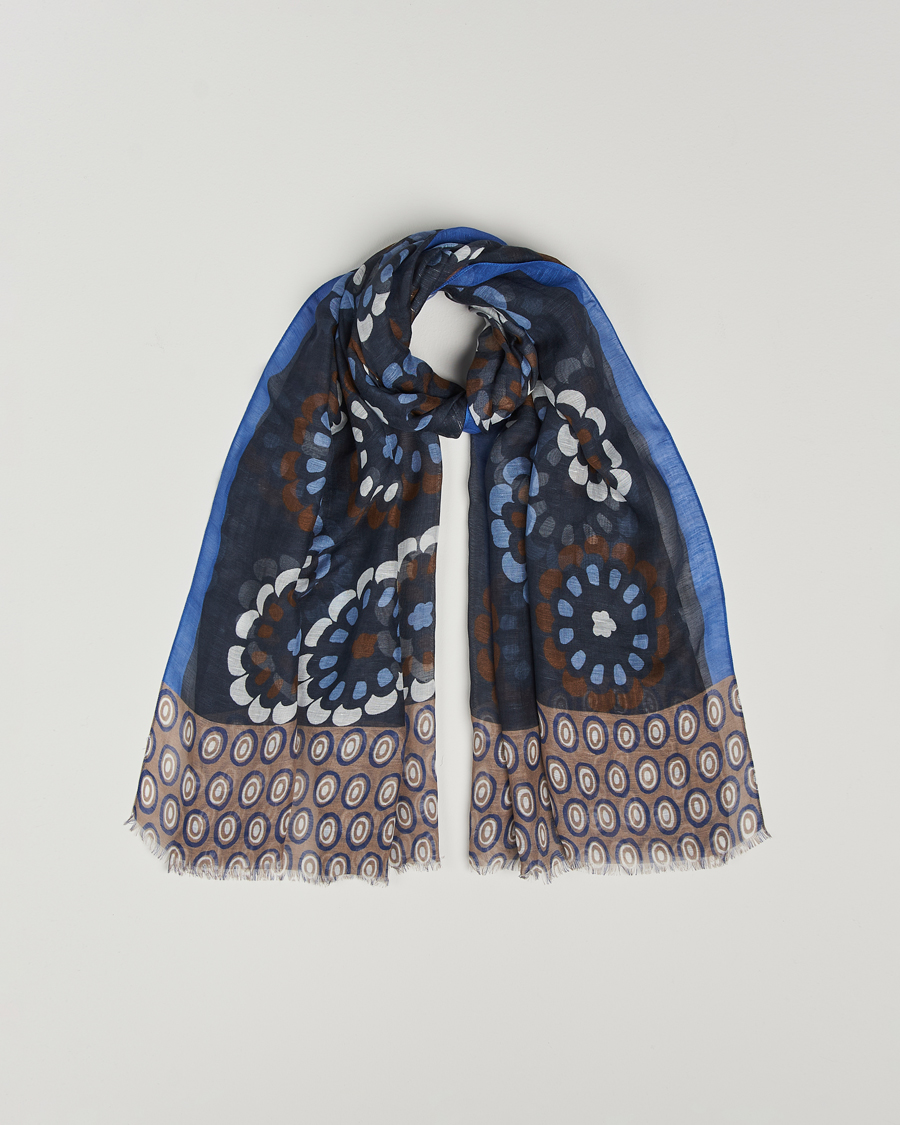 Hombres | Altea Printed Linen Scarf Blue/Beige | Altea | Printed Linen Scarf Blue/Beige