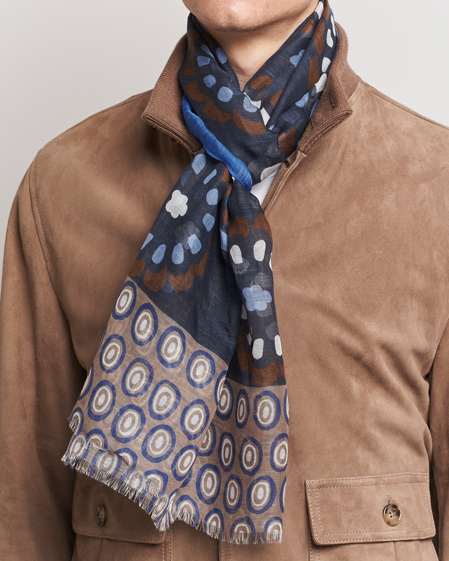 Hombres | Altea Printed Linen Scarf Blue/Beige | Altea | Printed Linen Scarf Blue/Beige