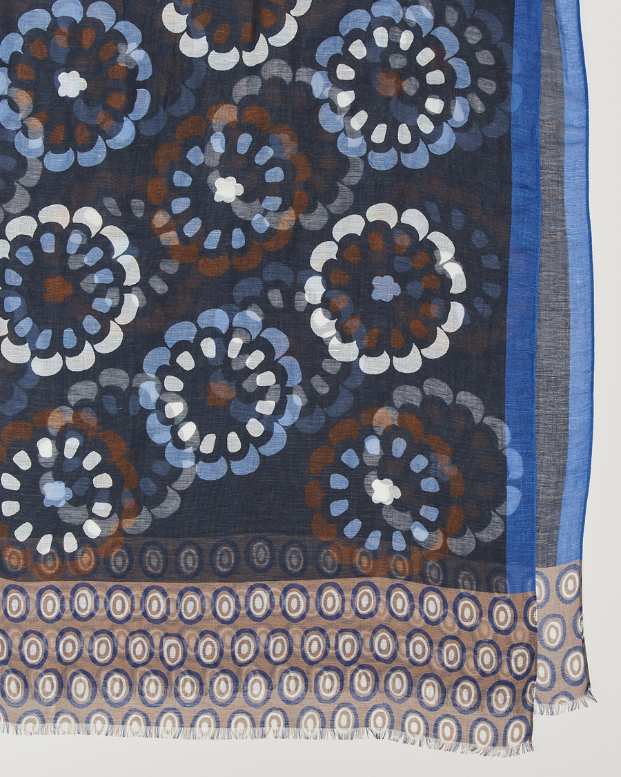Hombres | Altea Printed Linen Scarf Blue/Beige | Altea | Printed Linen Scarf Blue/Beige