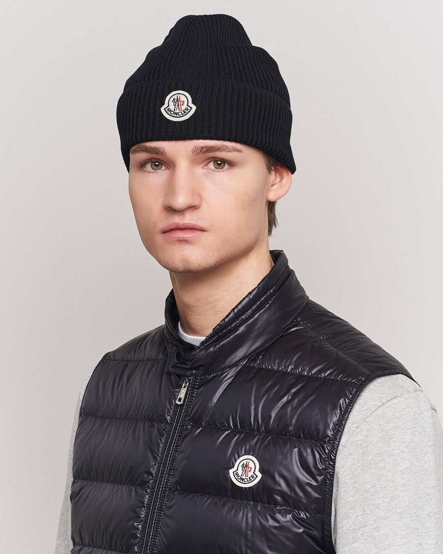 Hombres | Accesorios | Moncler | Ribbed Wool Beanie Black