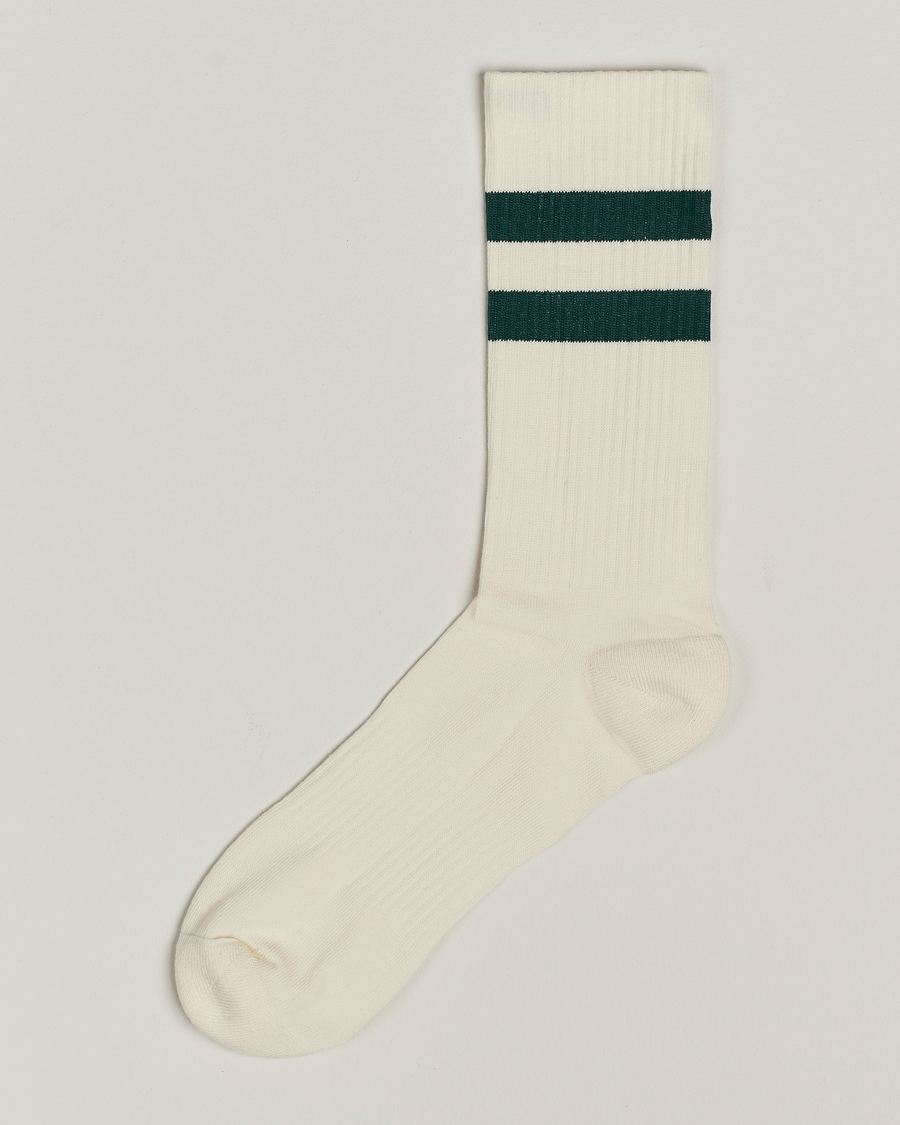 Hombres | Ropa interior y calcetines | Sweyd | Two Stripe Cotton Socks White/Green