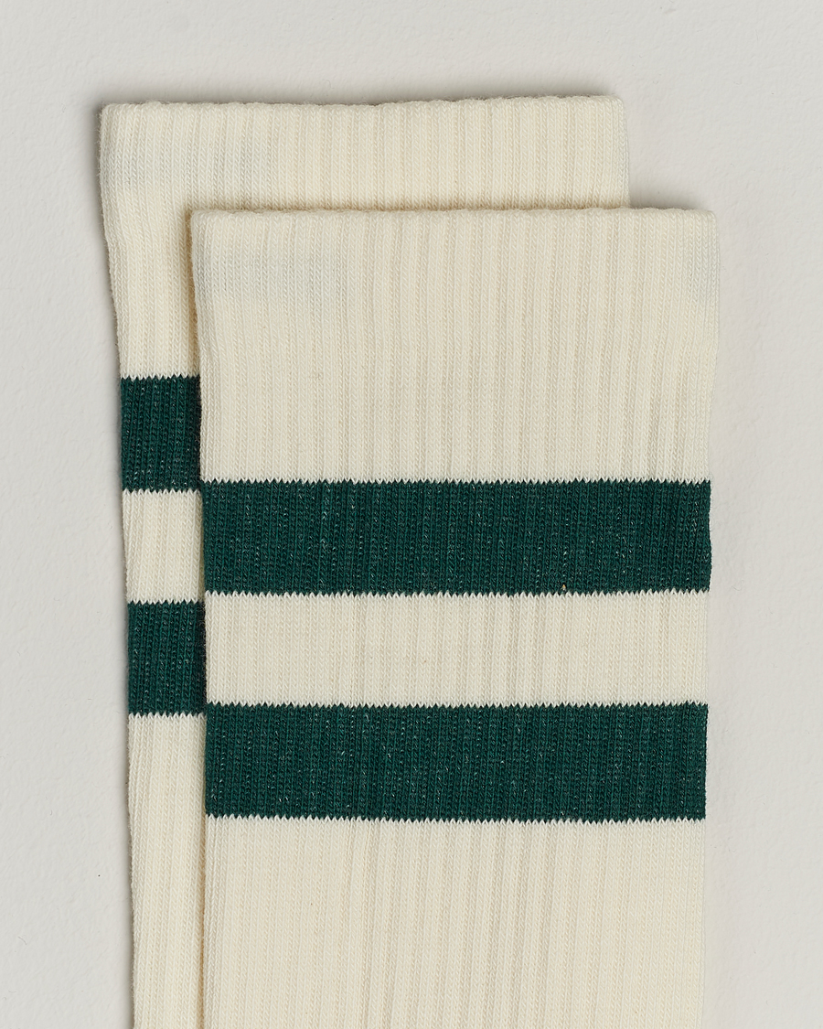 Hombres | Ropa interior y calcetines | Sweyd | Two Stripe Cotton Socks White/Green