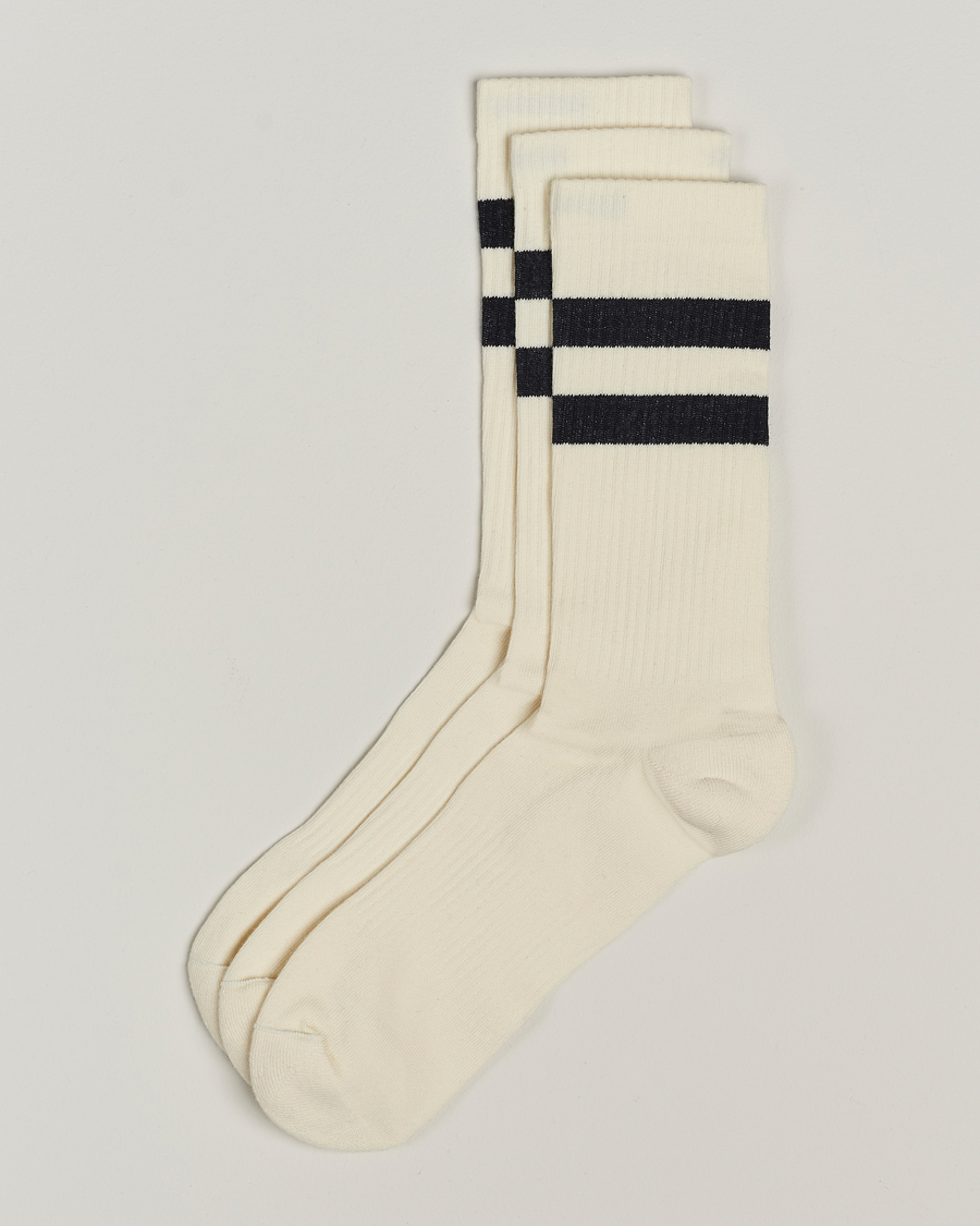 Hombres | Ropa interior y calcetines | Sweyd | 3-Pack Two Stripe Cotton Socks White/Black