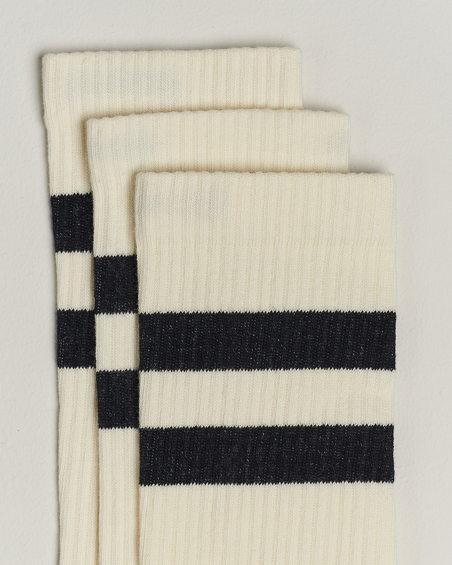 Hombres | Ropa interior y calcetines | Sweyd | 3-Pack Two Stripe Cotton Socks White/Black
