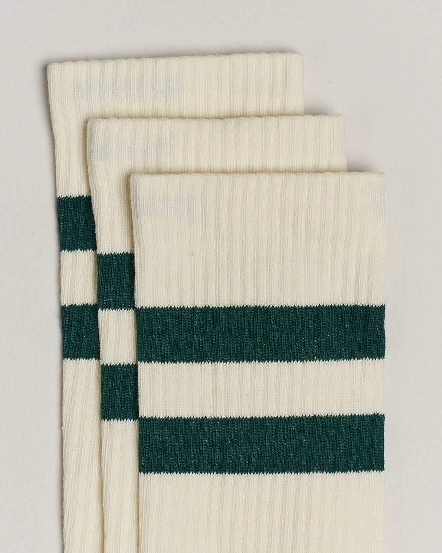 Hombres |  | Sweyd | 3-Pack Two Stripe Cotton Socks White/Green