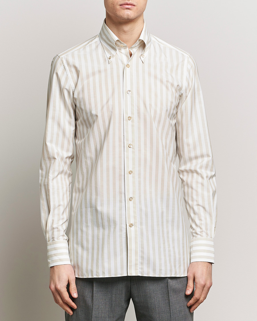 Hombres |  | 100Hands | Striped Cotton Shirt Brown/White