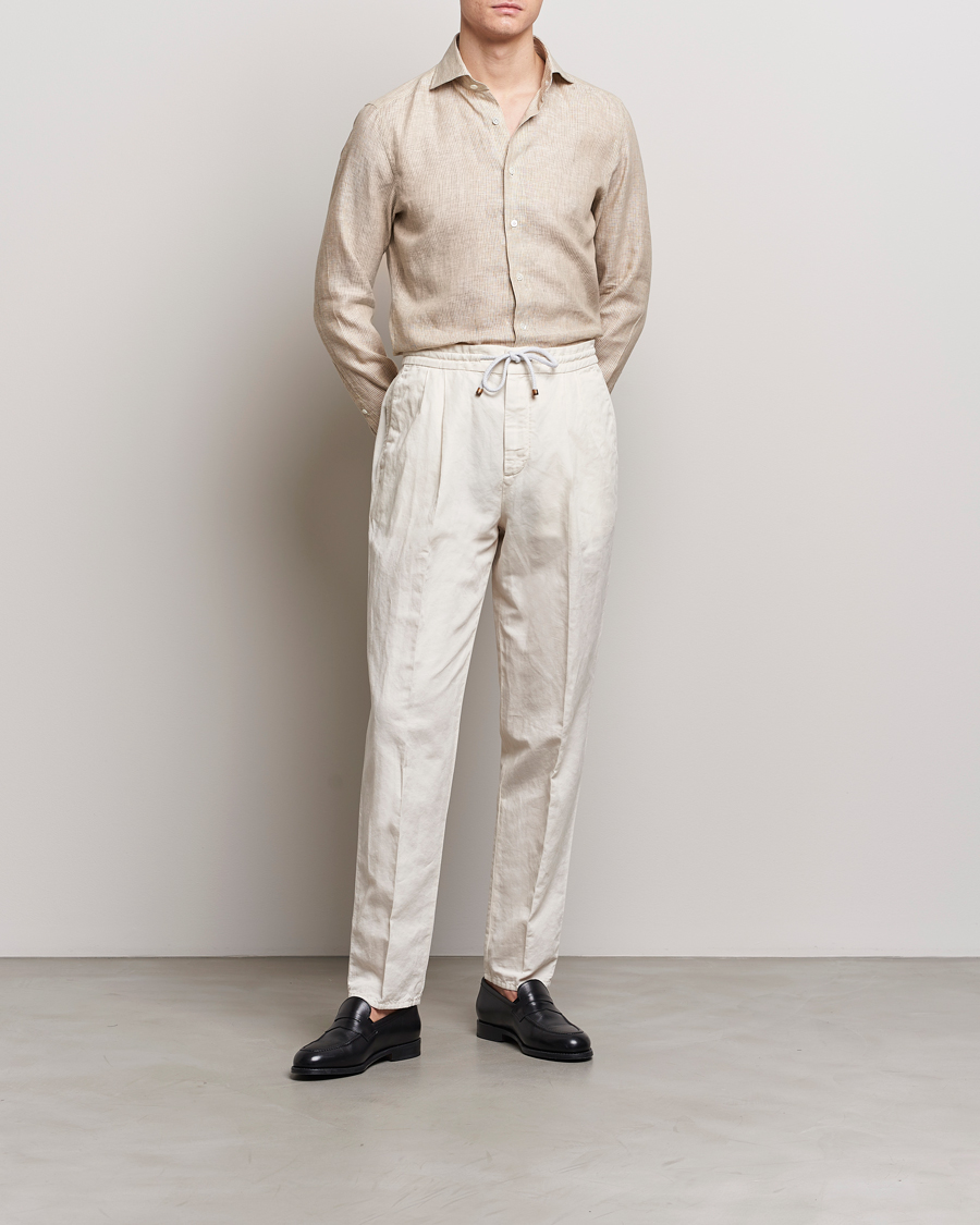 Hombres | Camisas | 100Hands | Striped Linen Shirt Brown