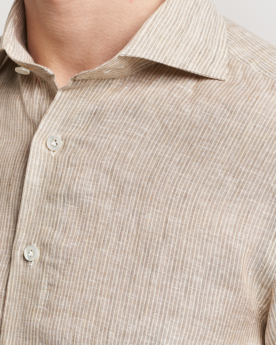 Hombres | Camisas | 100Hands | Striped Linen Shirt Brown