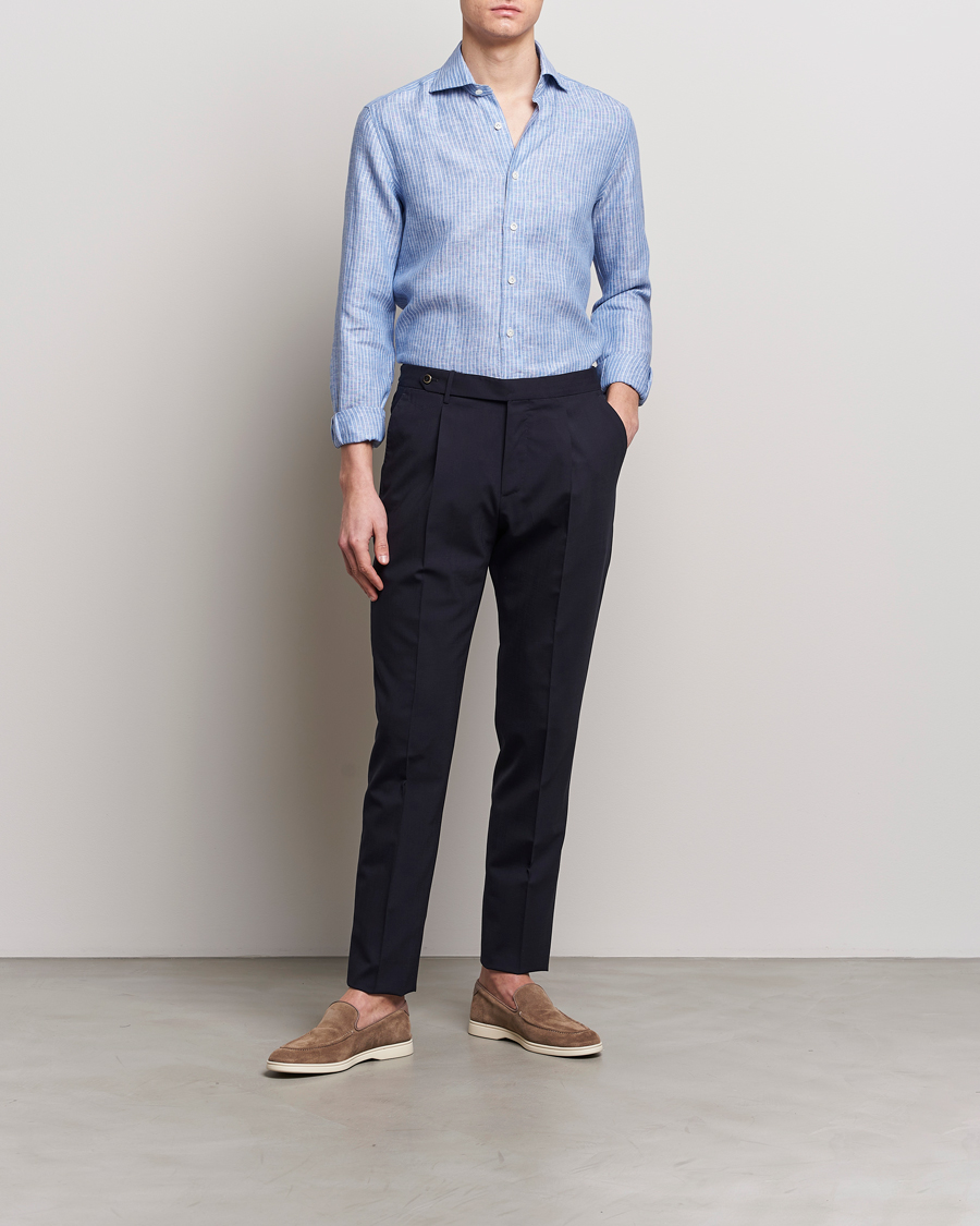 Hombres | Camisas | 100Hands | Striped Linen Shirt Navy