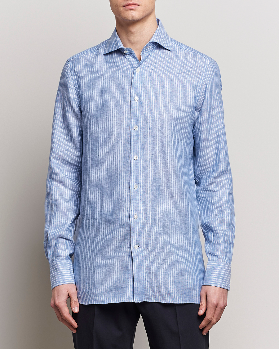 Hombres | Camisas | 100Hands | Striped Linen Shirt Navy